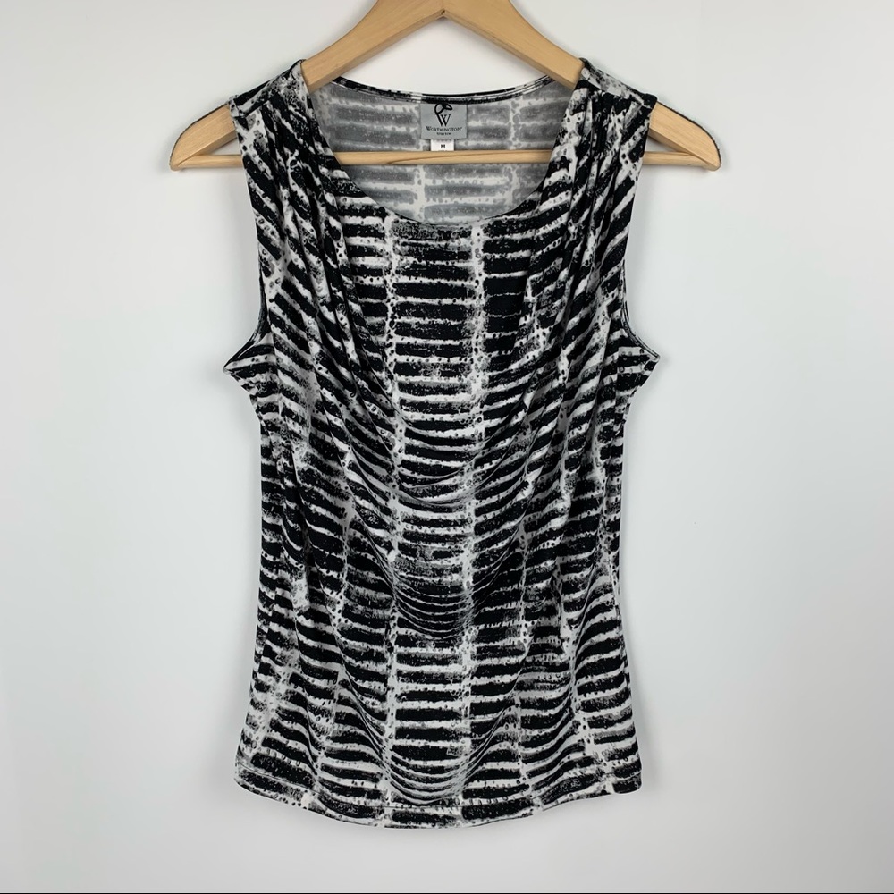 Worthington Stretch Black & White Tank Top Blouse Size Medium